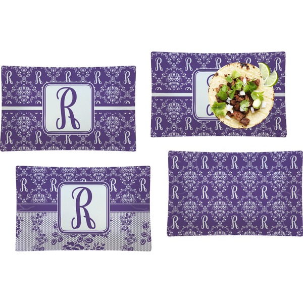 Custom Initial Damask Set of 4 Glass Rectangular Lunch / Dinner Plate (Personalized)