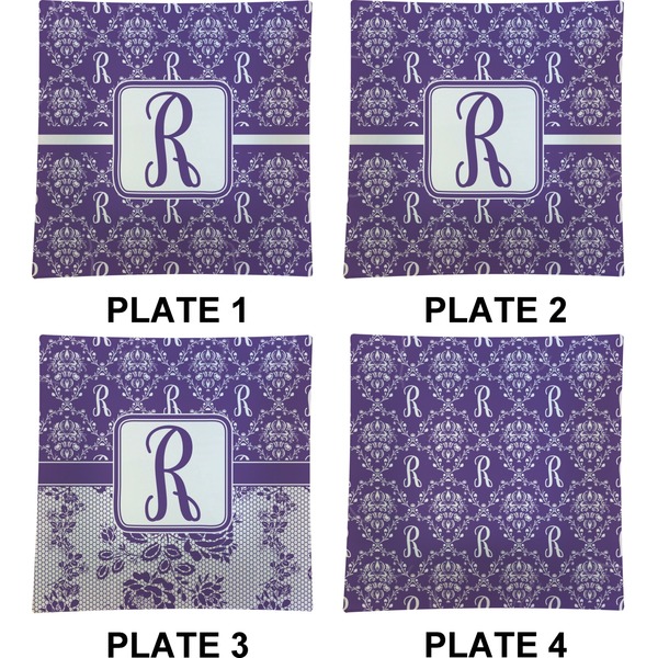 Personalized Initial Damask Set of Square Dinner Plates (Approval)