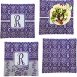 Initial Damask Set of 4 Glass Square Lunch / Dinner Plate 9.5" (Personalized)