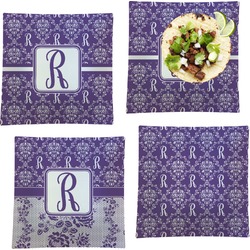 Initial Damask Set of 4 Glass Square Lunch / Dinner Plate 9.5" (Personalized)