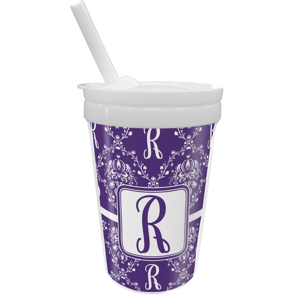 Custom Initial Damask Sippy Cup with Straw (Personalized)
