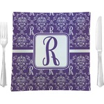 Initial Damask 9.5" Glass Square Lunch / Dinner Plate- Single or Set of 4 (Personalized)