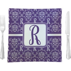Initial Damask Glass Square Lunch / Dinner Plate 9.5" (Personalized)