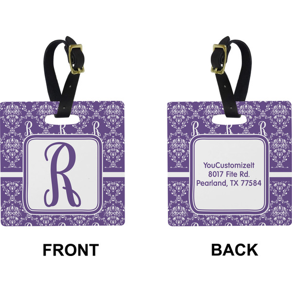 Personalized Initial Damask Square Luggage Tag (Front + Back)