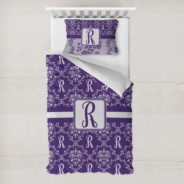 Custom Initial Damask Toddler Bedding Set - With Pillowcase