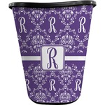 Initial Damask Waste Basket - Single Sided (Black) (Personalized)