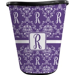Initial Damask Waste Basket - Single Sided (Black) (Personalized)