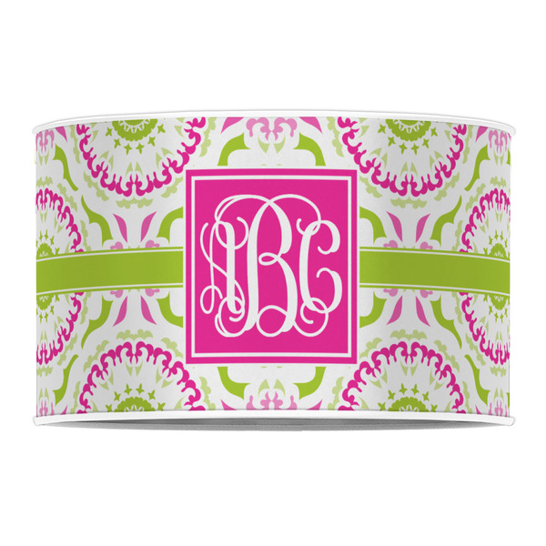 Pink & Green Suzani 12" Drum Lampshade - FRONT (Poly Film)