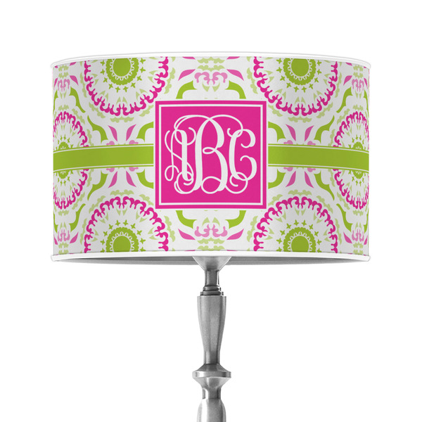 Custom Pink & Green Suzani 12" Drum Lamp Shade - Poly-film (Personalized)