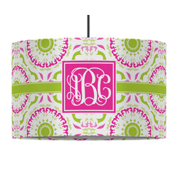 Pink & Green Suzani 12" Drum Pendant Lamp - Fabric (Personalized)