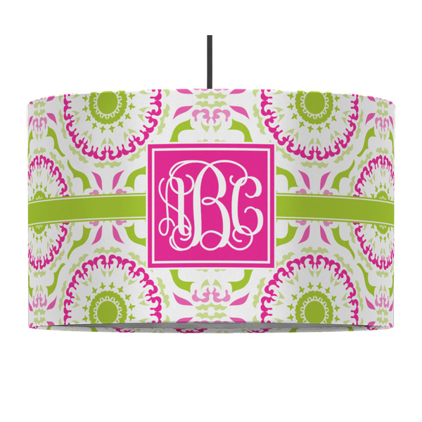 Custom Pink & Green Suzani 12" Drum Pendant Lamp - Fabric (Personalized)