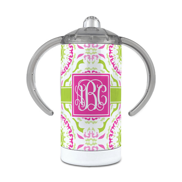 Custom Pink & Green Suzani 12 oz Stainless Steel Sippy Cup (Personalized)