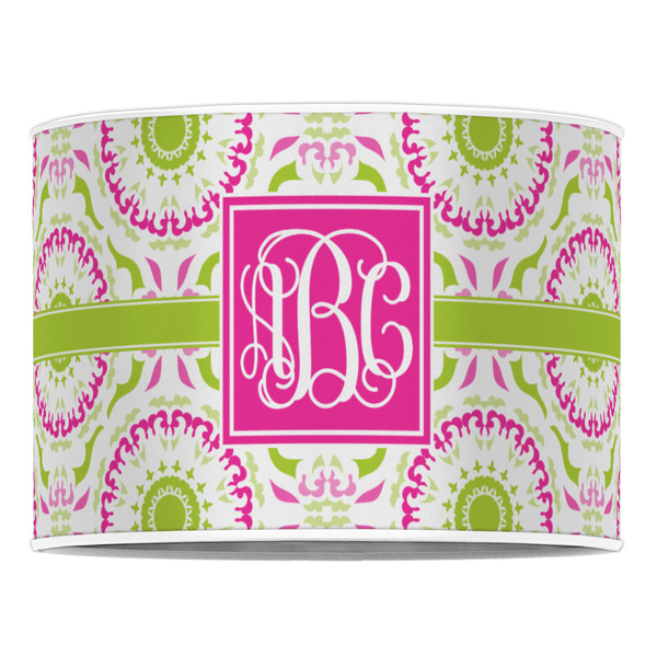 Pink & Green Suzani 16" Drum Lampshade - FRONT (Poly Film)