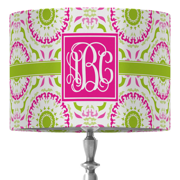 Custom Pink & Green Suzani 16" Drum Lamp Shade - Fabric (Personalized)
