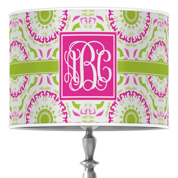 Custom Pink & Green Suzani 16" Drum Lamp Shade - Poly-film (Personalized)