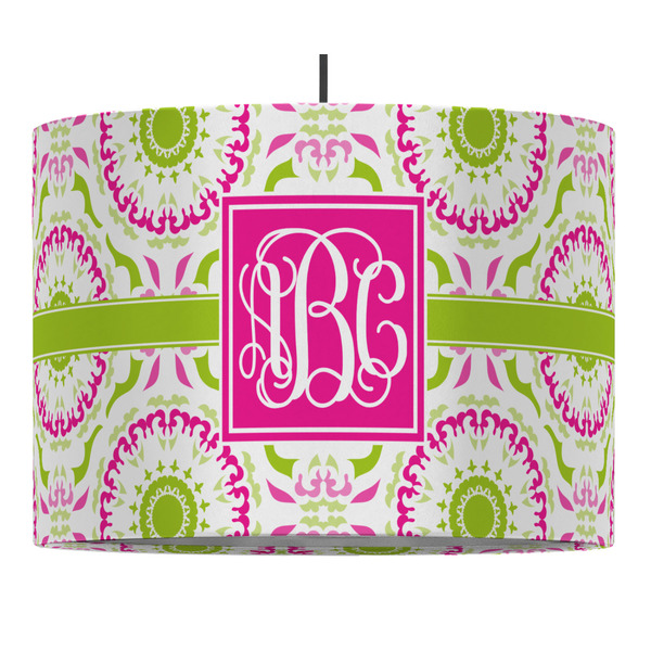 Custom Pink & Green Suzani 16" Drum Pendant Lamp - Fabric (Personalized)