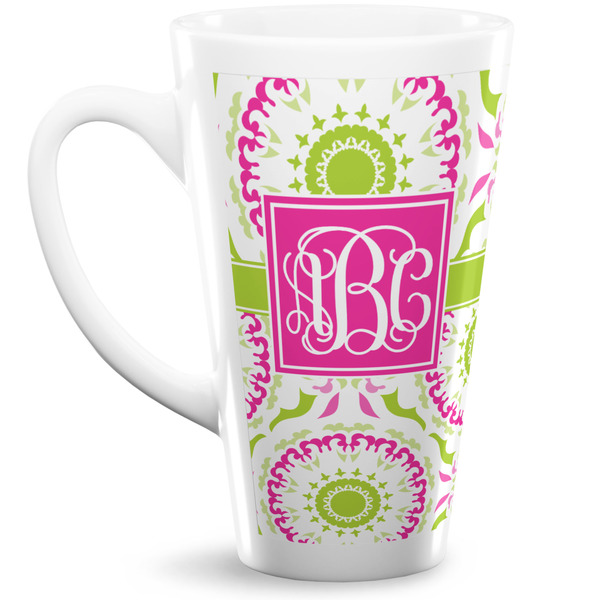 Custom Pink & Green Suzani 16 Oz Latte Mug (Personalized)