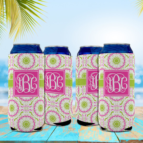 Pink & Green Suzani 16oz Can Sleeve - Set of 4 - LIFESTYLE