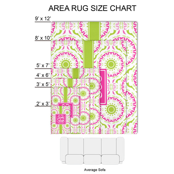 Pink & Green Suzani 2'x3' Indoor Area Rugs - Size Chart