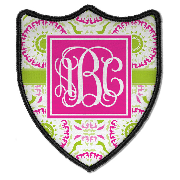 Custom Pink & Green Suzani Iron On Shield Patch B w/ Monogram