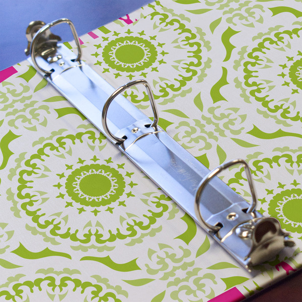 Pink & Green Suzani 3 Ring Binders - Full Wrap - 1" - DETAIL