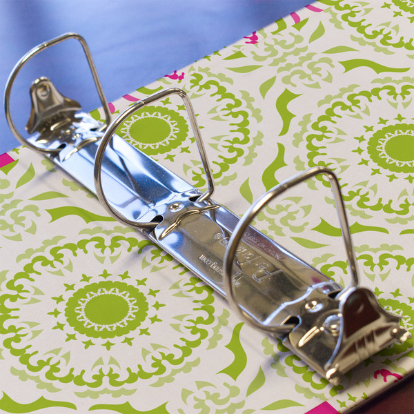 Pink & Green Suzani 3 Ring Binders - Full Wrap - 2" - DETAIL