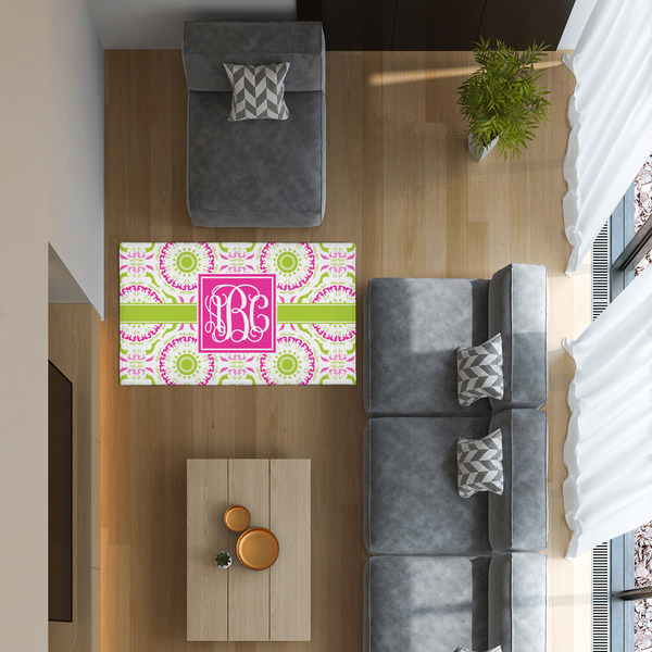 Pink & Green Suzani 3'x5' Indoor Area Rugs - IN CONTEXT