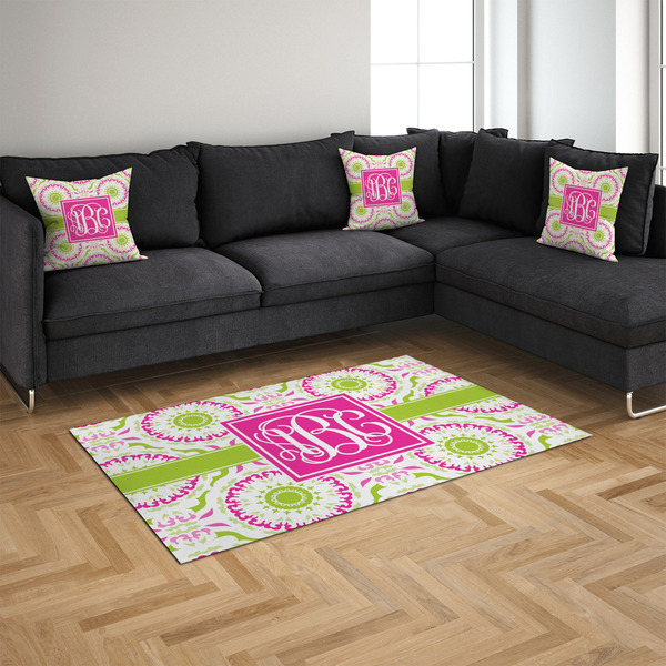 Pink & Green Suzani 4'x6' Indoor Area Rugs - IN CONTEXT