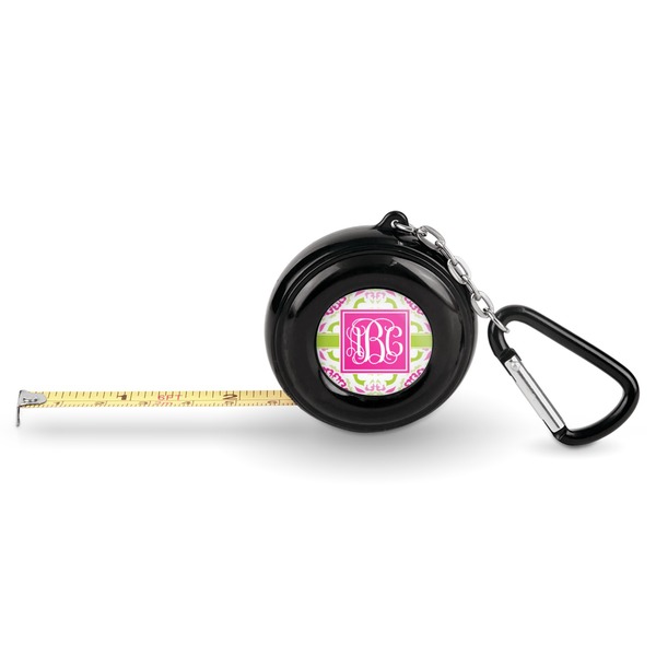 Custom Pink & Green Suzani Pocket Tape Measure - 6 Ft w/ Carabiner Clip (Personalized)