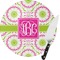 Pink & Green Suzani Round Glass Cutting Board - Small (Personalized)