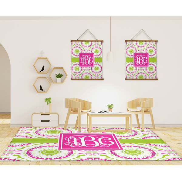 Pink & Green Suzani 8'x10' Indoor Area Rugs - IN CONTEXT
