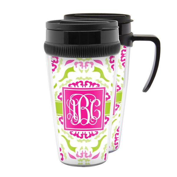 Custom Pink & Green Suzani Acrylic Travel Mug (Personalized)