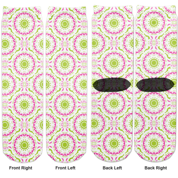 Pink & Green Suzani Adult Crew Socks - Double Pair - Front and Back - Apvl