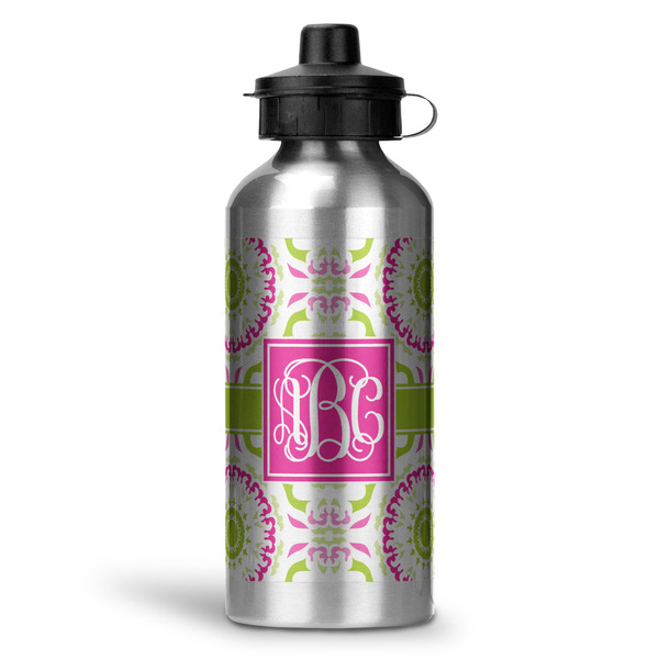 Custom Pink & Green Suzani Water Bottles - 20 oz - Aluminum (Personalized)