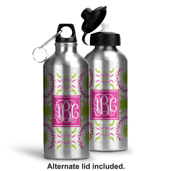 Pink & Green Suzani Aluminum Water Bottle - Alternate lid options