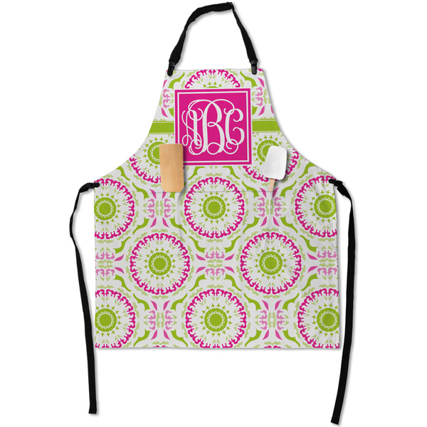 Custom Pink & Green Suzani Apron With Pockets w/ Monogram