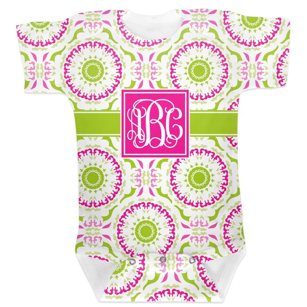 Custom Pink & Green Suzani Baby Bodysuit (Personalized)