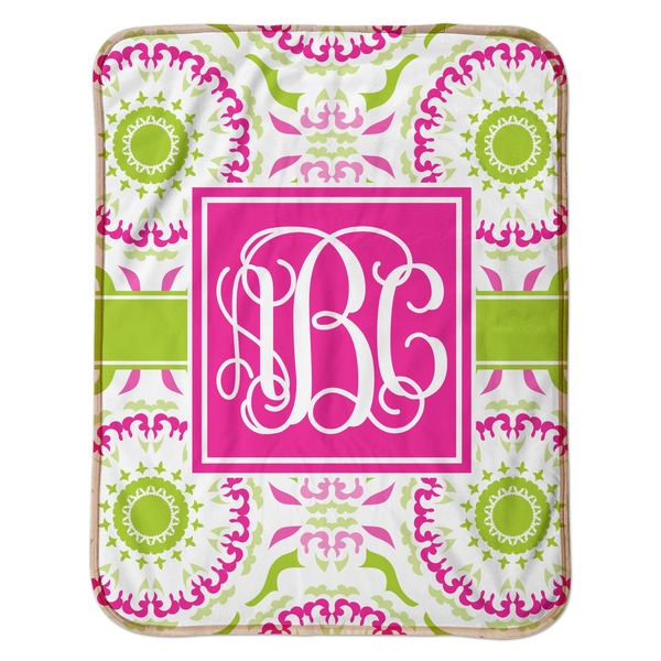 Pink & Green Suzani Baby Sherpa Blanket - Flat
