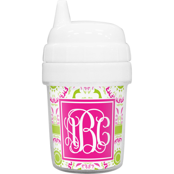 Custom Pink & Green Suzani Baby Sippy Cup (Personalized)