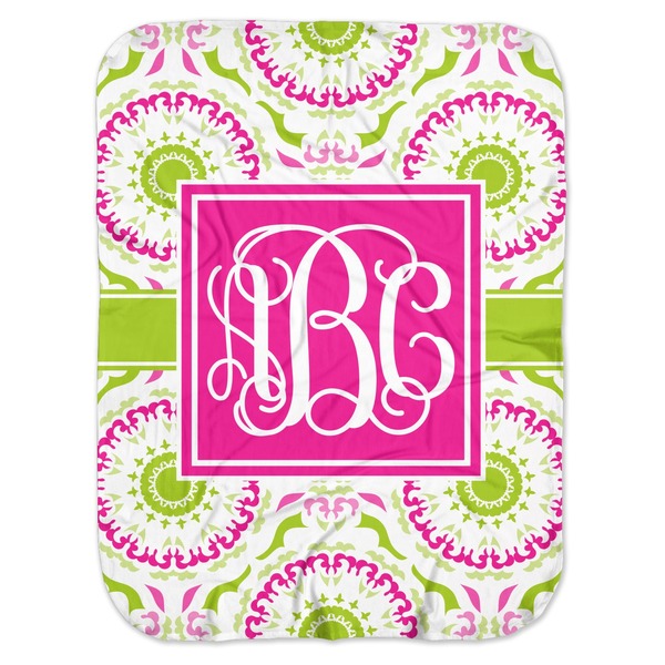 Custom Pink & Green Suzani Baby Swaddling Blanket (Personalized)