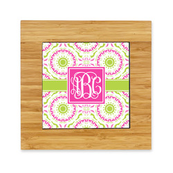 Pink & Green Suzani Bamboo Trivet with Ceramic Tile Insert (Personalized)