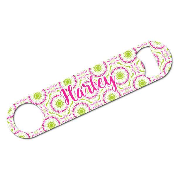 Custom Pink & Green Suzani Bar Bottle Opener w/ Monogram