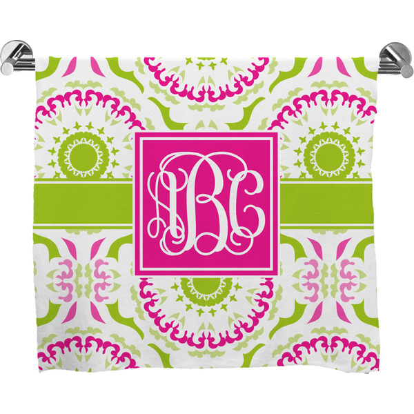 Custom Pink & Green Suzani Bath Towel (Personalized)