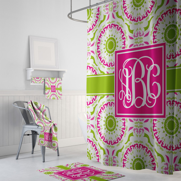 Pink & Green Suzani Bath Towel Sets - 3-piece - In Context