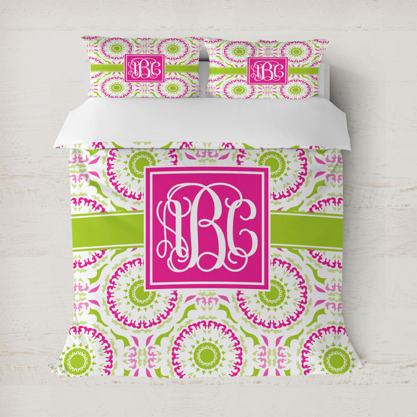Custom Pink & Green Suzani Duvet Cover Set - Full / Queen (Personalized)