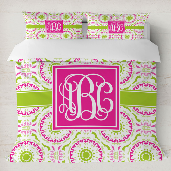 Custom Pink & Green Suzani Duvet Cover Set - King (Personalized)
