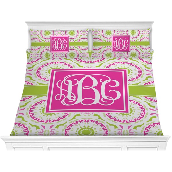 Custom Pink & Green Suzani Comforter Set - King (Personalized)