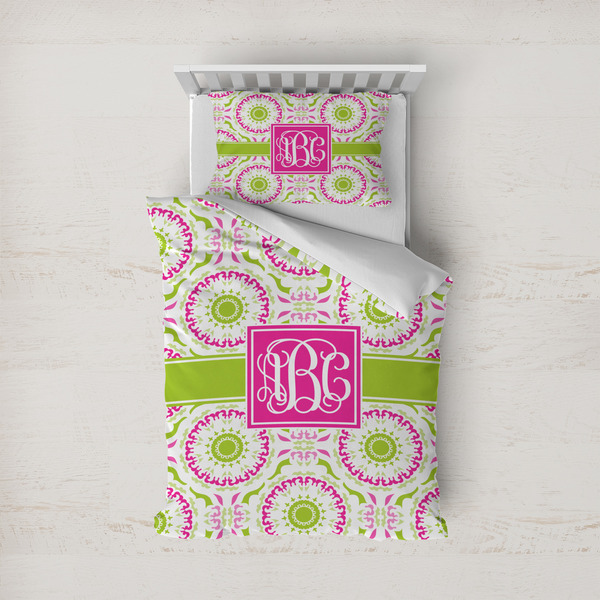 Custom Pink & Green Suzani Duvet Cover Set - Twin (Personalized)