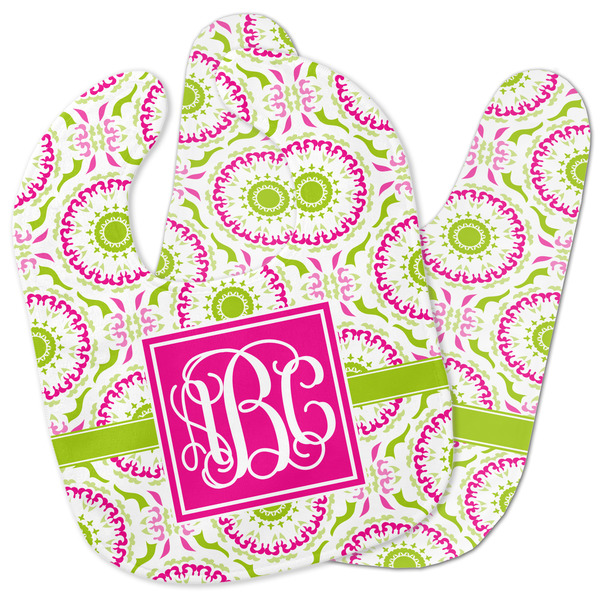 Custom Pink & Green Suzani Baby Bib w/ Monogram