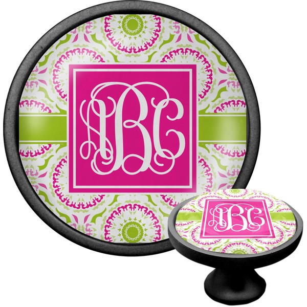 Custom Pink & Green Suzani Cabinet Knob (Black) (Personalized)